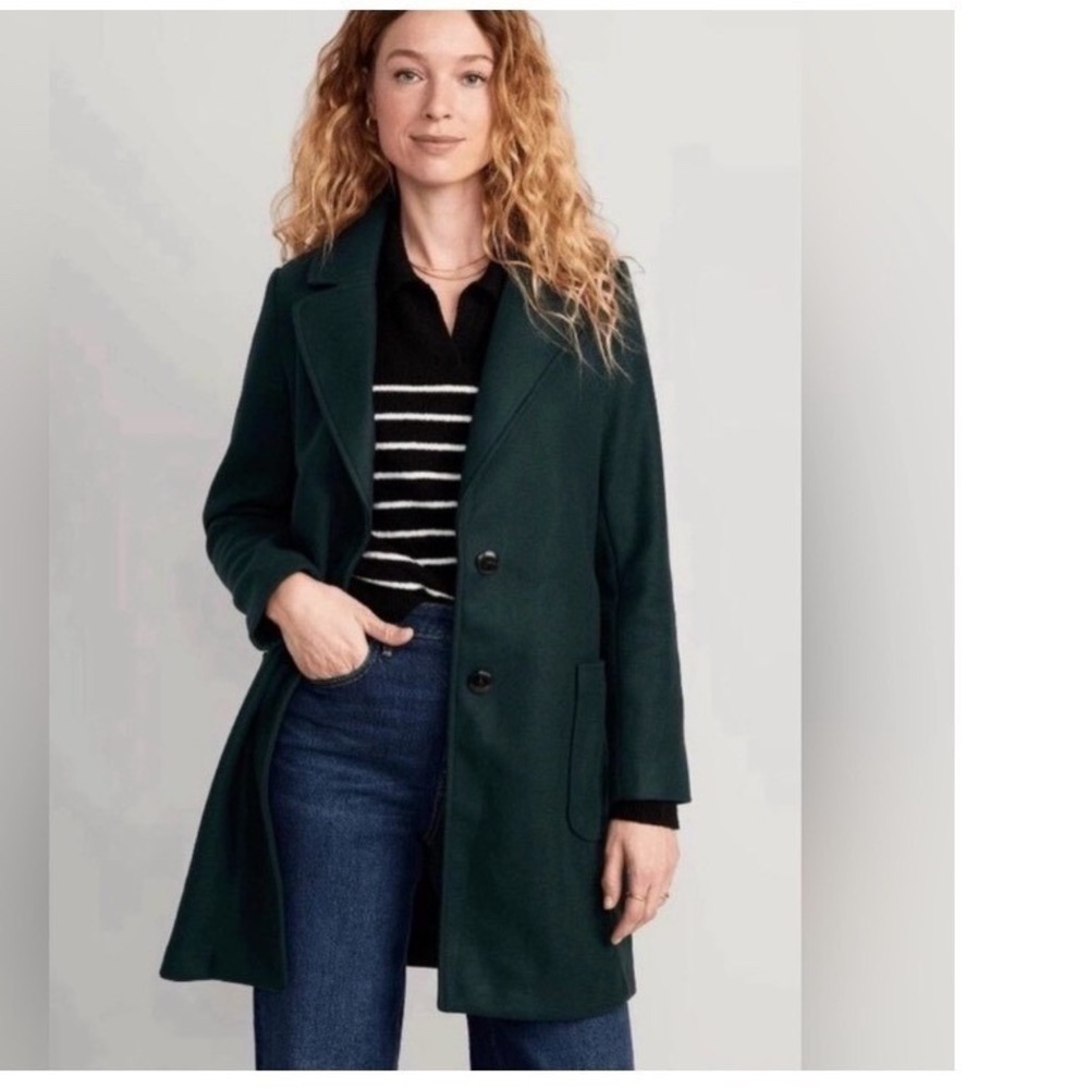 Old Navy‎ green pea coat size L lightweight jacket pockets clss preppy